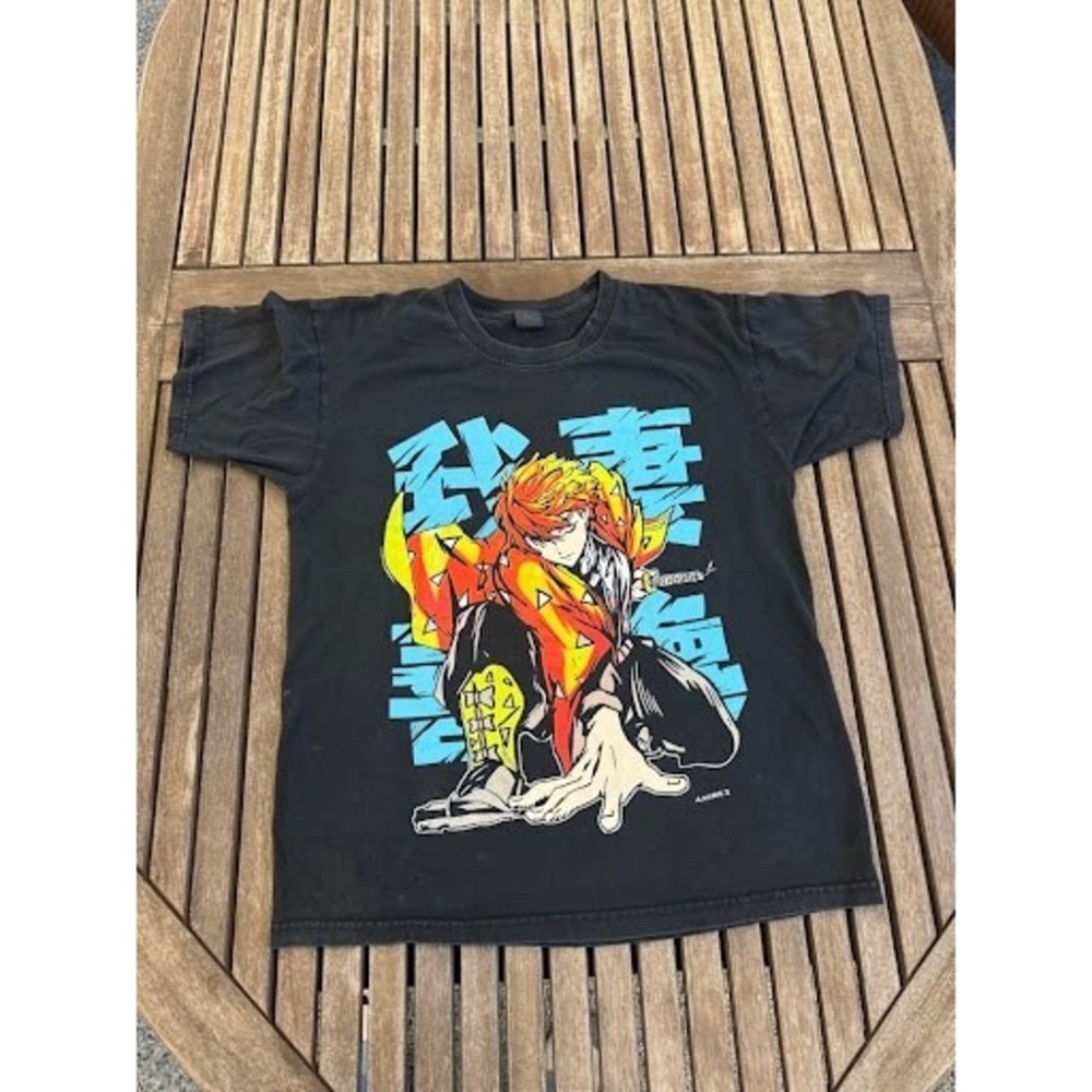 Demon Slayer Zenitsu Agatsuma Anime Graphic T-Shirt Black Animex Size L